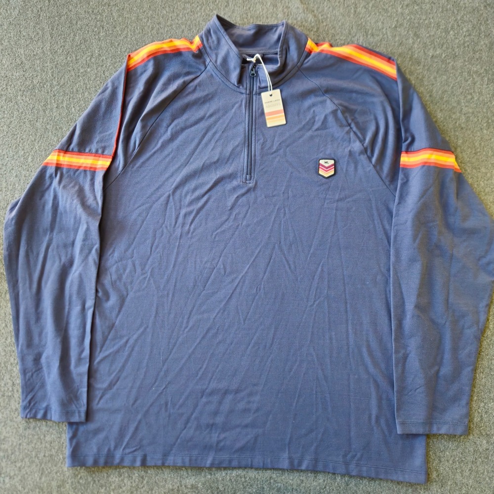 New! Marine Layer Archive Quarter Zip Navy Pullover Retro Stripe‎ 2XL Streetwear